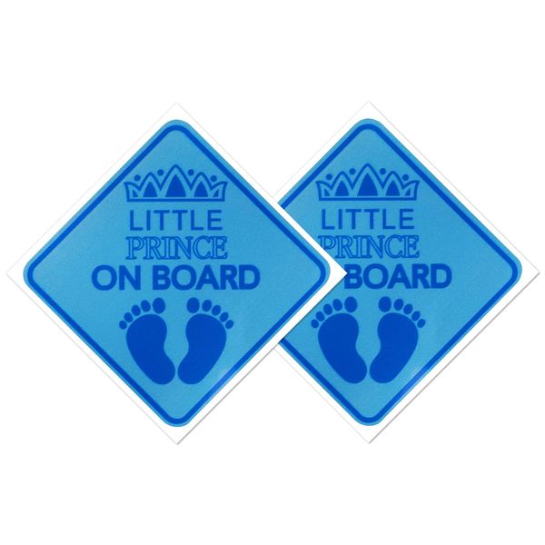 2pcs Baby Bumper Sticker, 3.54x3.54inch Little Prince on Board Car Sticker Baby Car Sign Safety Warning for Various Vehicles (Blue)