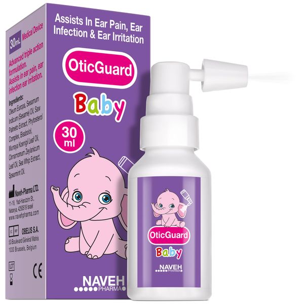 NAVEH PHARMA Otic Guard Baby - Natural Herbal-Oil Blend Spray –for Ear Infections and Ear Pain in Babies, Kids – Ear Wax Removal, Ear Wax Softener for Clogged Ear Relief and Swimmer’s Ear (1 Fl Oz)