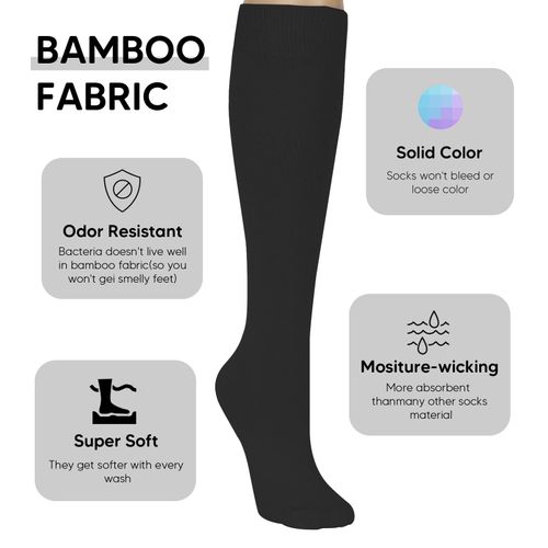Athlemo 4 Pack rayon from bamboo Lightweight Knee High Dress Socks for Women, Comfortable Breathable Casual Socks, Solid Tube Socks Fit Well for Outdoor Sport School Uniform, Black 9-11