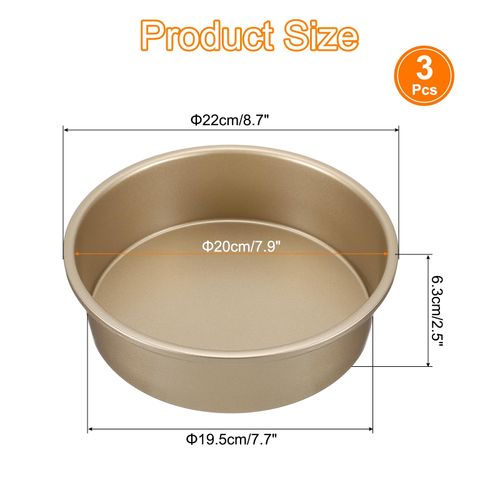 uxcell 3pcs 8 Inch Round Cake Pans, Non-Stick Cheese Cake Pans with Removable Bottom Leak Proof Cake Baking Pans for Birthday Wedding Cakes Baking, Gold