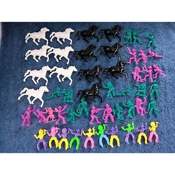 Vtg Plastic Cowboys Indians Neon Horse Western Toy Figure Lot Interchangeable 51