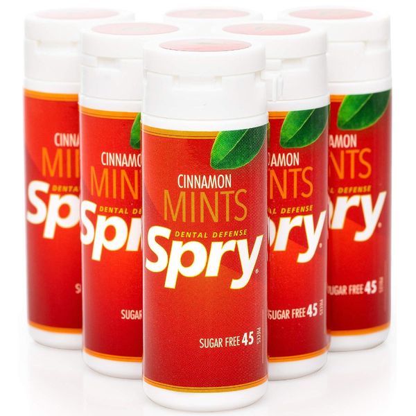 Spry Xylitol Cinnamon Mints Sugar Free Candy Stop Bad Breath 45 Count(Pack of 6)