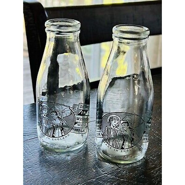 Vintage Made in England Dairy Milk Bottles Set Of 2 Grow In Health With Milk