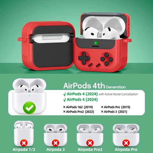 Inesore for Airpods 4 Case with Lock,Compatible with Airpods 4 with Active Noise Cancellation Cases,Classic Cool Funny Game Console Air pods4 Case Cover for Men Boy with Cleaner Kit(Red)