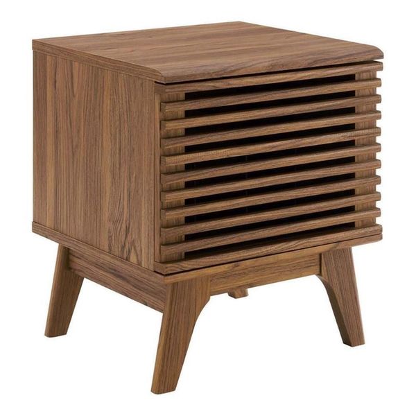 Modway Render Wood & Vinyl Record Display Stand with Hinged Door in Walnut