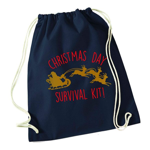 Flox Creative Navy Drawstring Bag Christmas Day Survival Kit