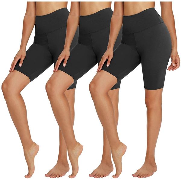 TNNZEET 3er Pack Radlerhose Damen High Waist Shorts Blickdicht Kurze Sporthose Leggings für Sport(1-Schwarz/Schwarz/Schwarz, L-XL)