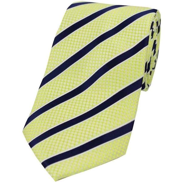 David Van Hagen Mens Striped Polyester Tie - Blue/Lemon Yellow