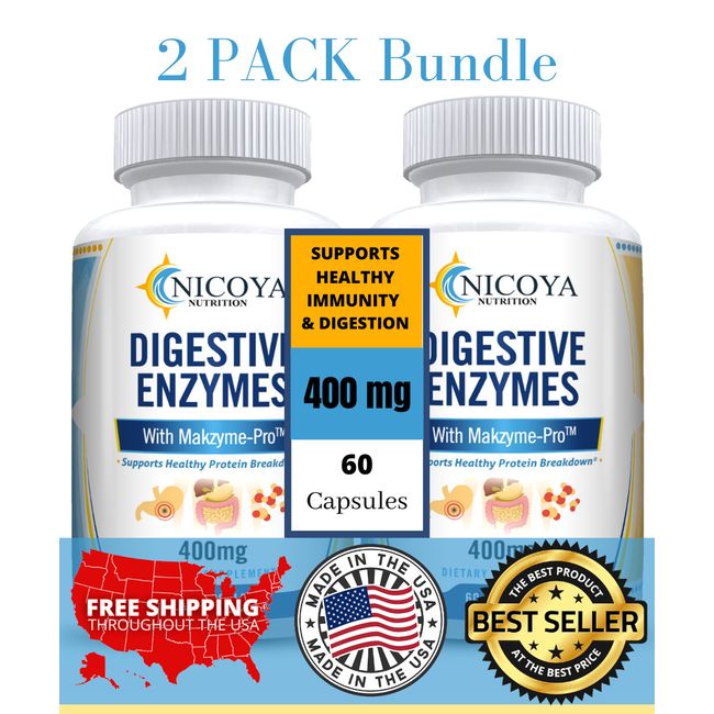 Digestive Enzymes Prebiotic & Probiotics for Gut, Gas, Constipation.  2 Pk