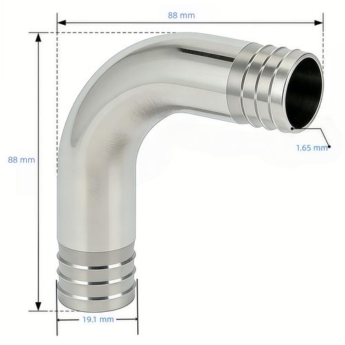 Closmos 304 Stainless Steel 90 Degree Elbow Hose Barb Fitting, 3/4" x 3/4", 1pc with 2pcs Hose Clamps