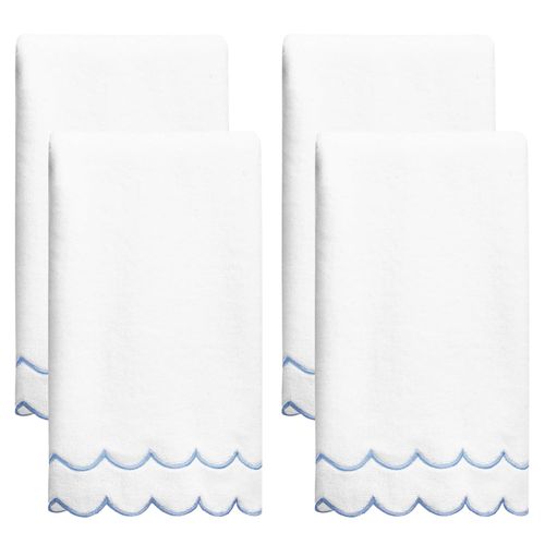 laoyuandamai 4 Pcs100% Cotton Hand Towels for Bathroom，15.75 x 27.56 Inch Scalloped Hand Towels Embroidered Decorative 500 GSM Soft Absorbent Bath Towel for Bathroom Hotel Spa Sport Yoga (Blue)