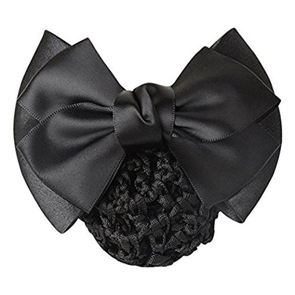 1 Piece Bowknot Hair Clip with Hairnet Snood Net Bun Cover Bow Hair Barrette Hair Clip(Black)