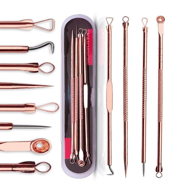 Blackhead Remover Tool Kit,4 Pieces Comedone Extractor Tool Blemish Whitehead Removal Acne Needle Pimple Spot Popper Stainless Steel (Gold)