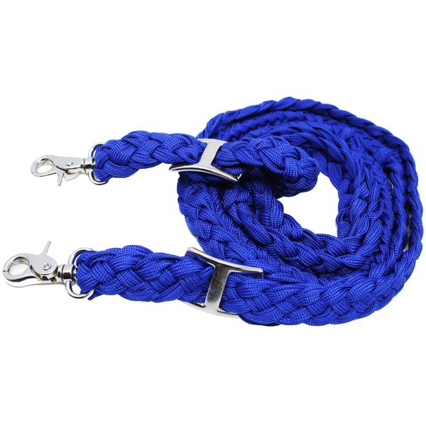 Challenger Roping Knotted Horse Tack Western Barrel Reins Nylon Braided Blue 60720