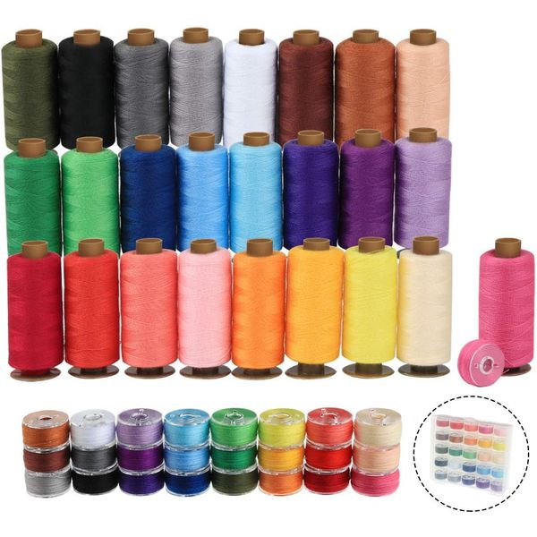 Agoer 400 Yards per Sewing Thread for Sewing Machine,50Pcs Polyester Thread Spools,25 Colors Prewound Bobbin Thread for Sewing Machine,Prewound Bobbin with Case for Brother Singer Janome Machine