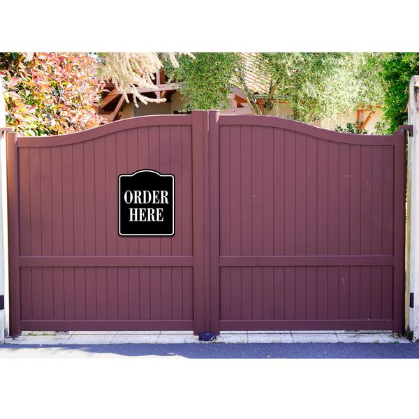 Order Here BLACK Aluminum Composite Sign, 15"x18"