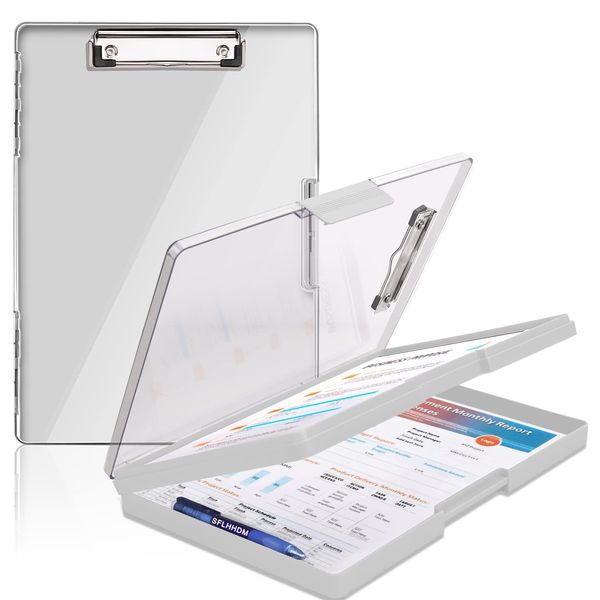 Clipboard with Storage,Heavy Duty Clip Boards 8.5x11 with 2 Storage Case,Clear Visible Top Panel Storage Clipboards,Side Opening Clip Boards,Nursing Clipboard Folder Case for Office Supplies-Lvory