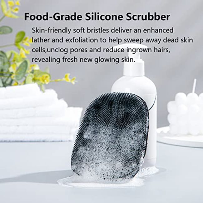 HieerBus Silicone Body Scrubber Flat Shower Brush Gentle Exfoliating and Massage,Long Bristles Lathers Well and More Hygienic Than Traditional