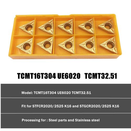 GBJ TCMT32.51 TCMT16T304 10pcs tcmt-32.51 Inserts Carbide Inserts External Turning Inserts Cutting Tools for Steel Parts and Stainless Steel for STFCR Turning Tool Holder (TCMT32.51 (Yellow))