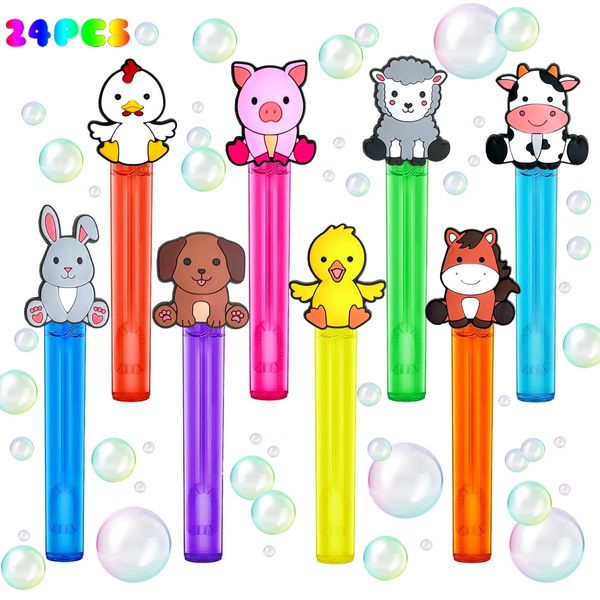 uoyoi Farm Party Favors,24Pcs Farm Animal Bubble Wands for Kids,Barnyard Animal Bubble Wand for Farm Birthday Party Supplies,Classroom Prizes Pinata Goodie Bag Stuffers Gift