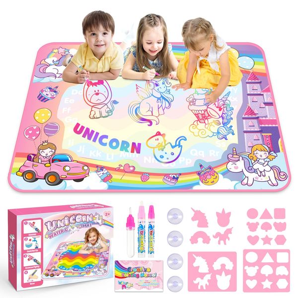 Tesoyzii Unicorn Gifts for Girls, Toddle Toys for 1 2 3 4 5 6 Year Old Water Drawing Mat 1-5 Year Old Girl Gifts Birthday Gifts for Kids Toys Age 1-6 Educational Toys Xmas Stocking Fillers for Kids