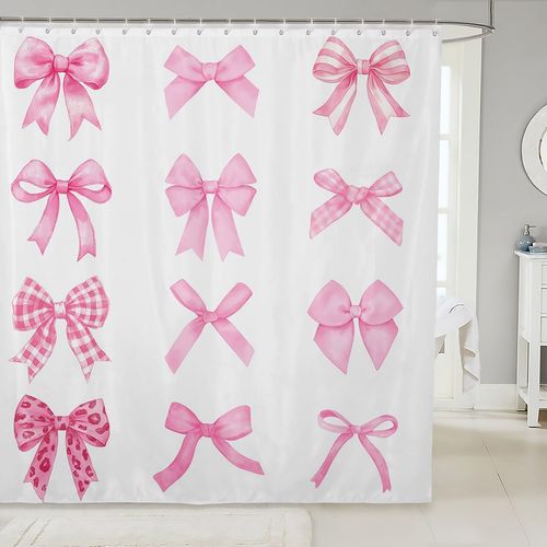 Erosebridal Pink Bows Bath Curtain 72" Wx72 L,Kids Girls Kawaii Bow Bathroom Curtain Cute Girly Bowknot Shower Curtain Watercolor Bow Bathroom Accessories