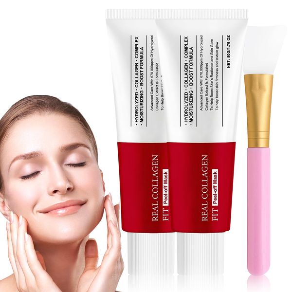 2pcCollagen Night Wrapping Mask, Collagen Overnight Wrapping Peel Off Facial Mask,Collagen Mask Overnight, Organic Collagen Face Mask Overnight, Collagen Peel Off Mask Korean (red)