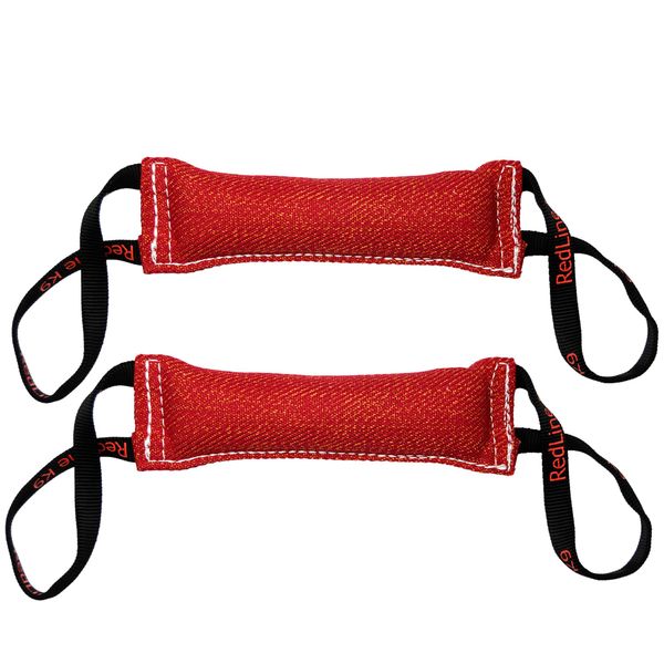 Redline K9 Bundle of 2 French Linen Dog Tug Toys (3" x 10") 2 Handles (RED)