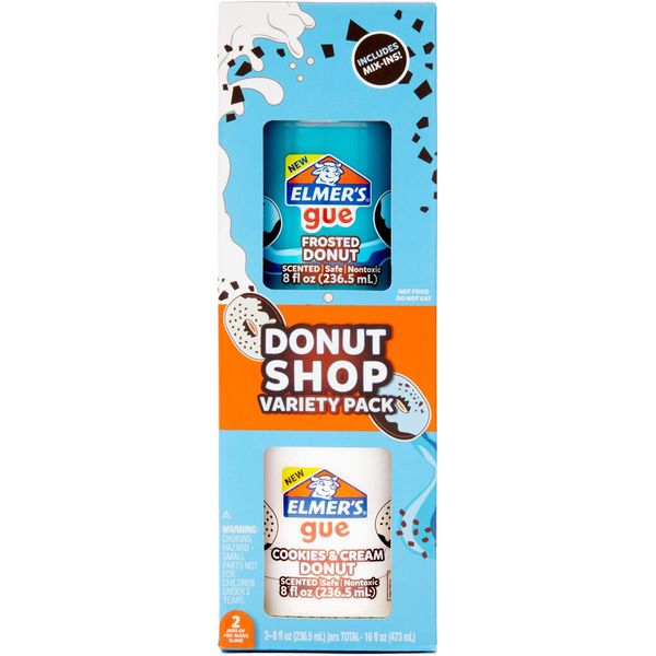 Elmer's GUE Premade, Donut Shop Variety Pack, Scented, Includes Fluffy, Glossy Blue, Slime Add-Ins, 2 Count