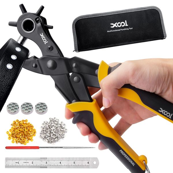 XOOL 2 in 1 Leather Hole Punch Eyelet Tool Kit, 3/16" 4.5mm Metal Eyelets for Fabric, Hole Puncher, Eyelet Pliers for Shoes Leather Clothes Belt