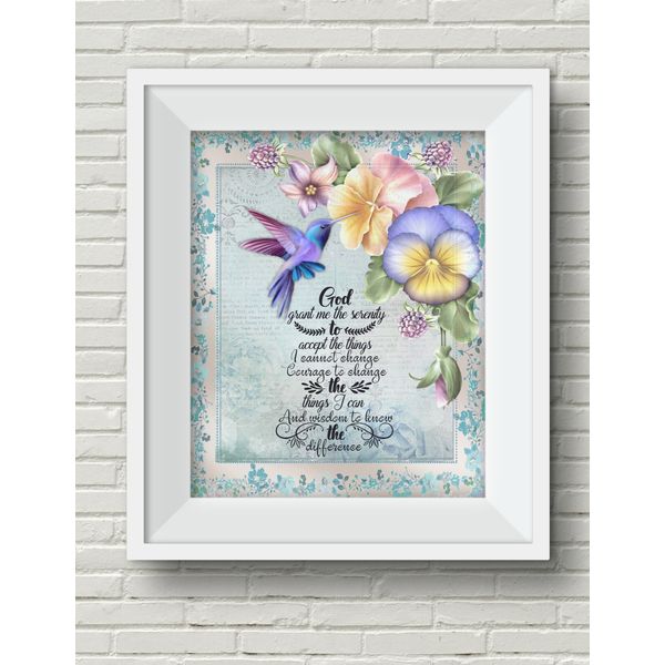 SERENITY PRAYER Hummingbird Flowers UNFRAMED wall art poster print.Encouragement