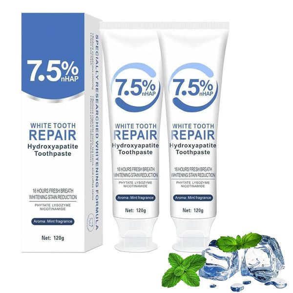 2PCS Hydroxyapatite Toothpaste, Deep Cleansing Toothpaste, Advanced Enamel Protection, Gentle and Effective Formula, Fresh Mint Flavor, for Sensitive Teeth