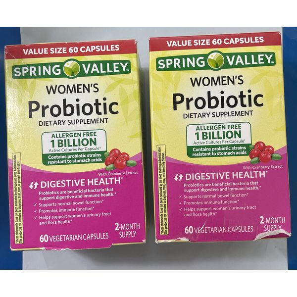 TWO 60ct Boxes Spring Valley Women's Probiotic Veg Caps 1 Billion CFU Exp 1/25+