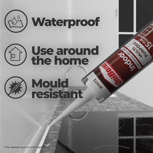UniBond Multi-Purpose Indoor Sealant, Waterproof Sealant and Joint Filler, Mould-Resistant and Multi-Purpose Sealant, for Various Materials*, White, 1 x 274g Cartridge