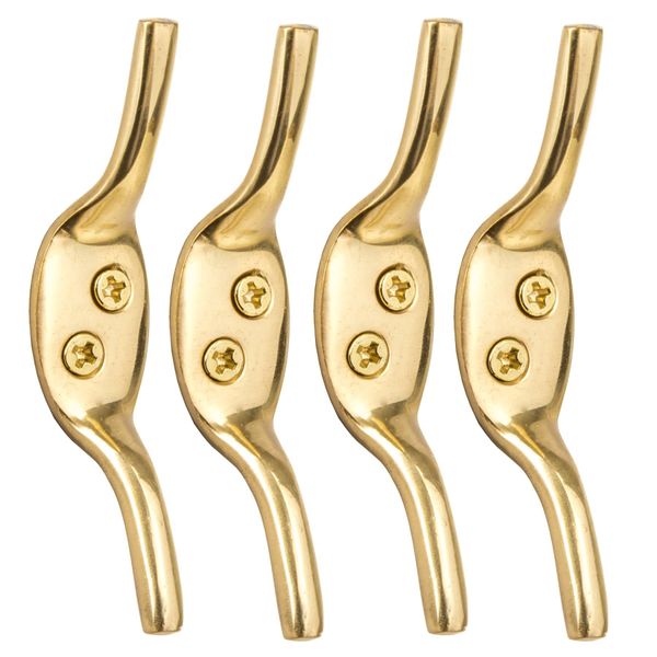4X Solid Brass 3" Cleat Hooks - Roman Blind/Curtain Tie Backs - Washing Line Tie Downs