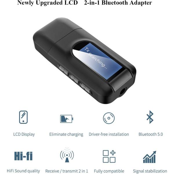 Bluetooth Adapter,Bluetooth Transmitter,Bluetooth 5.0 Transmitter Receiver,2 in 1 Bluetooth Adapter,3.5mm Jack,Compatible with PC/TV/Car Audio System/Wired Speaker Bluetooth Audio Equipment