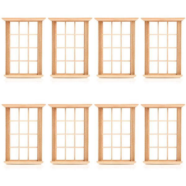 DOITOOL 8PCS Dollhouse Windows 1: 12 Scale Miniature Dollhouse Furniture Window Frame Model Dollhouse Furniture DIY Dollhouse Bedroom Accessories, 2.5 x 4.3inch