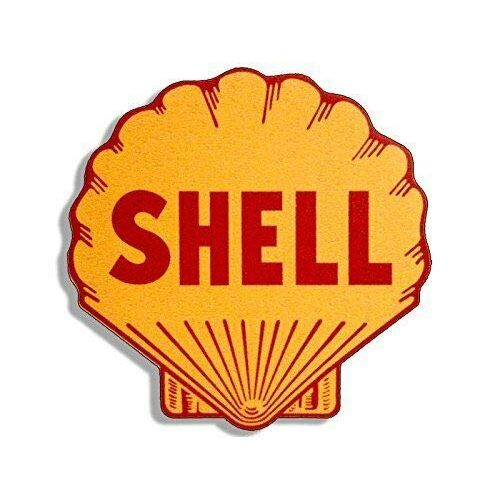 MAGNET 4x4 inch Vintage Shell Gas Station Logo Shaped Sticker (Motorcycle car Gasoline) Magnetic vinyl bumper sticker sticks to any metal fridge, car, signs