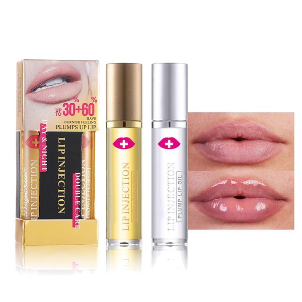 Lip Plumper Natural Lip Plumper and Lip Care Serum, Volumizing Lip Gloss Plumping Lip Oil Set, Lip Enhancer Full Lips Plumper Day & Night Moisturizing Repair Lip, Hydrating & Reduce Lip Lines