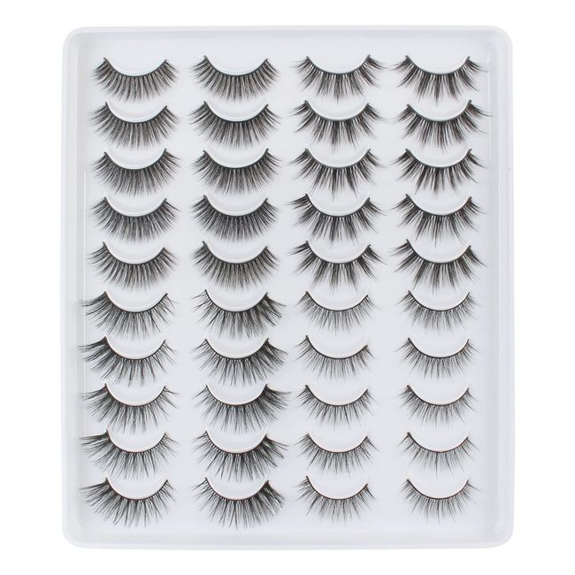 Falsche Wimpern Natürlich Künstliche Wimpern Faux Mink Katzenauge Fake Lashes 3D Wiederverwendbare Wispy Wimpern Handgemacht mit Dünnes Band Mix 4 Stile 20paar by Glowing win