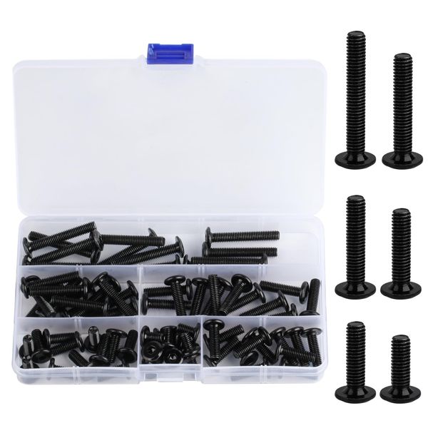 72 Pcs M6 Black Flat Head Furniture Hexagonal Socket Machine Screws