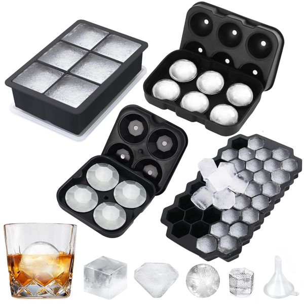 Eiswürfelform Silikon Eiswürfelbehälter mit Deckel - 4er-Set, leicht zu lösen, geeignet für Whisky-Cocktails und Säfte usw, LFGB-geprüft und BPA-frei (Schwarz)