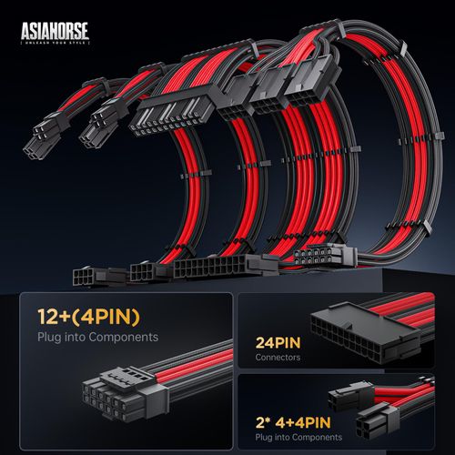 AsiaHorse 12VHPWR Cable Extension Kit, 16AWG Pcie 5.0 PSU Cable Extension Kit Soft Braided Power Supply Cable Extension, 24pin ATX /4+4pin EPS /12+4pin 30CM Length with Cable Combs
