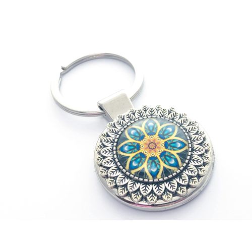Teal Flower Keychain for Women, Sturdy Charm for Handbags, Key Fob