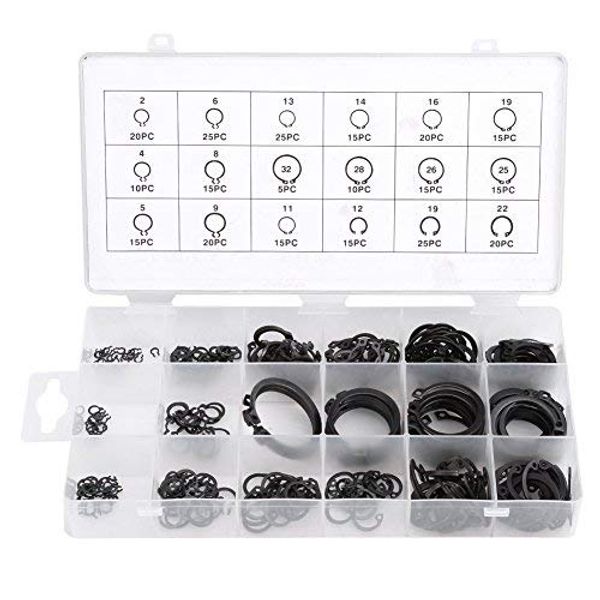 300Pcs E-Clip Snap Ring Shop Assortment Black Circlip Kit External Retaining Ring Assortment Set 2mm to 32mm