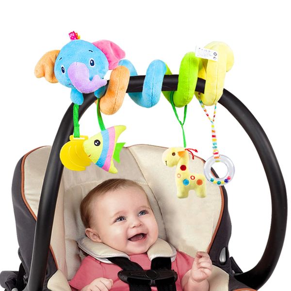 caterbee Baby Car Seat Toys, Activity Spiral Plush Stroller bar Hangings Toy, Crib Accessories with Bell for boy or Girl (Elephant)