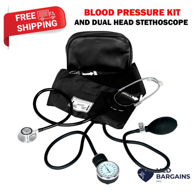 Dixie EMS Adult BP Cuff Dual Head Stethoscope and Blood Pressure Kit - Black