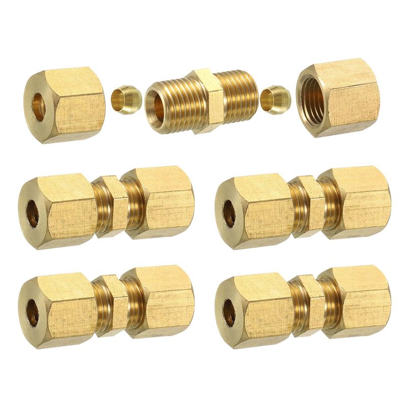 sourcing map 5Pcs Brass Compression Tube Fitting, 6mm Tube OD Connector ...