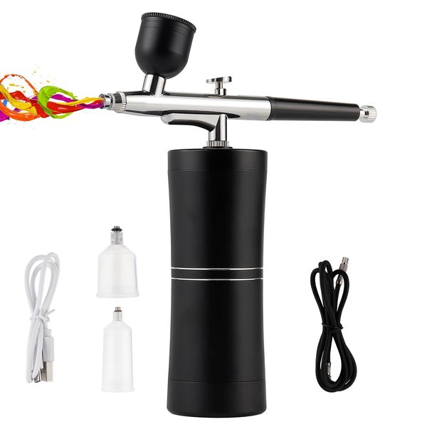 Kabellose Airbrush Set with Air Compressor, Tragbares Handheld Schnurloses Mini Wiederaufladbare Air Brush für Make-up, Kuchendekoration, Nagelkunst, Tattoos, und Gesichtsbemalung Schwarz