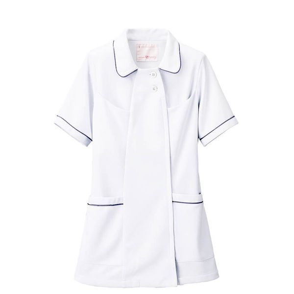 Nursy Open Color Piping Jacket, Non-see-through, Stretch, Medical, Nursing, White Coat, Women’s - white/navy